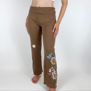 Y2K Brown Floral Sparkly Roll Over Waist Sweatpants 🤎